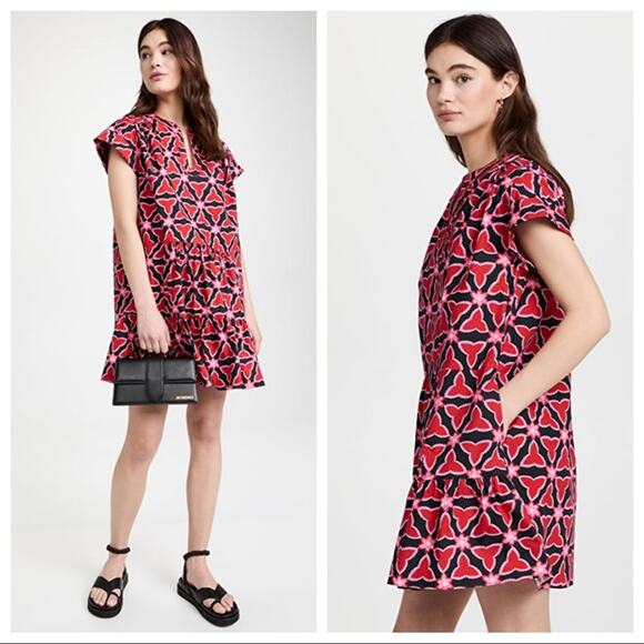 Saloni Abstracts Floral Print Ashley-B Shift Dress in Chilli Pawpaw Size 4 NWT